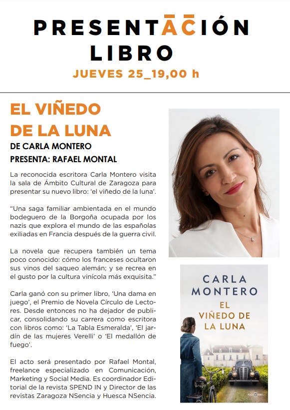 Presentación del libro 'El viñedo de la luna', de Carla Montero. Editado  por Plaza & Janes - Centro del Libro de Aragón