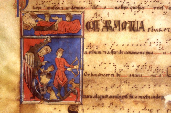 Fragmento de antifonario con miniatura. Finales del siglo XII - Archivo fotográfico del AHPH