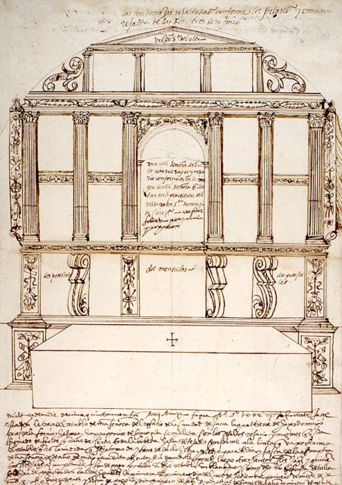 Traza para el retablo de Ntra. Sra. del Rosario, catedral de Jaca. 1586 - Archivo fotográfico del AHPH