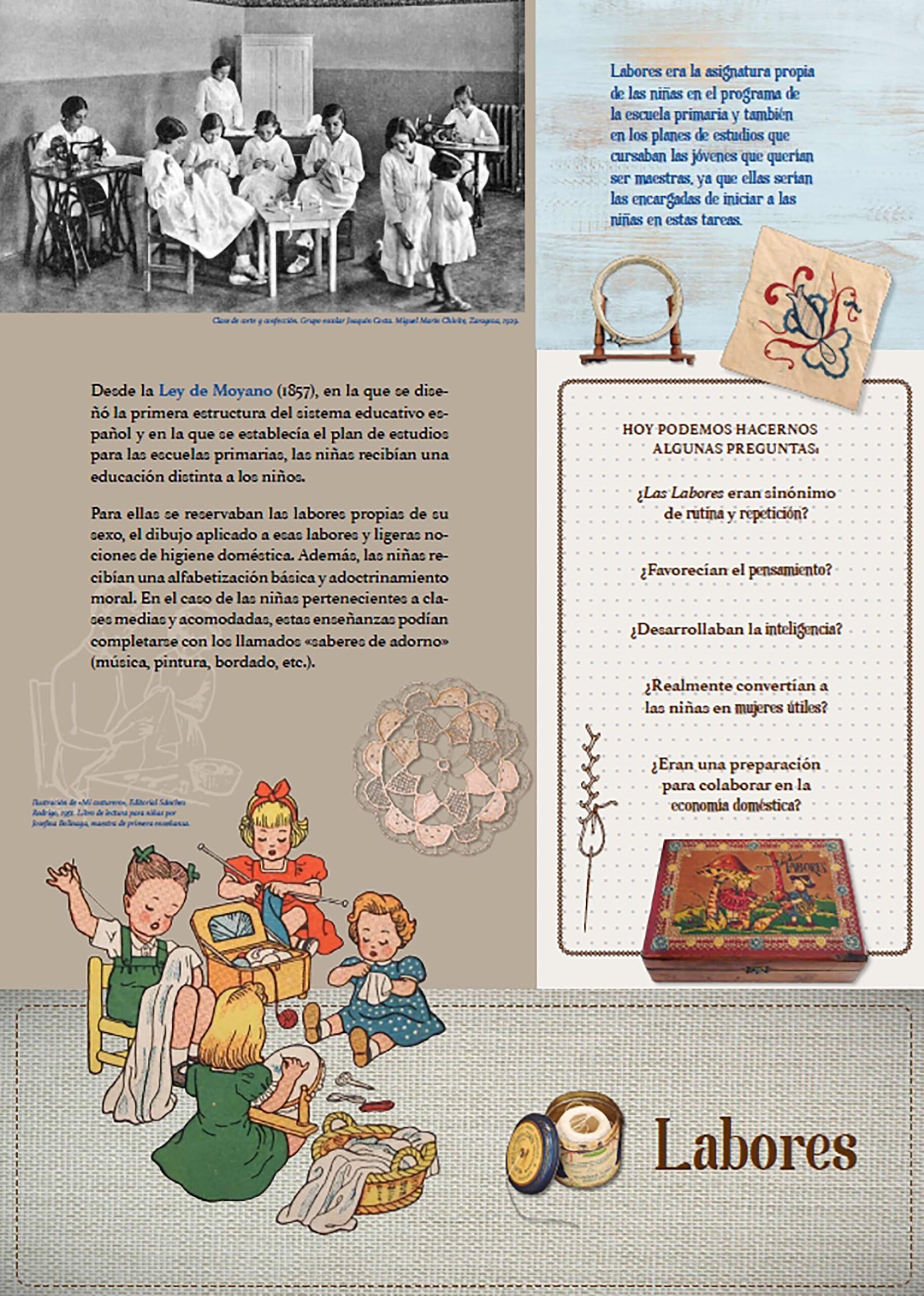La educación de las niñas, Labores. Foto: Archivo fotográfico del Museo Pedagógico de Aragón